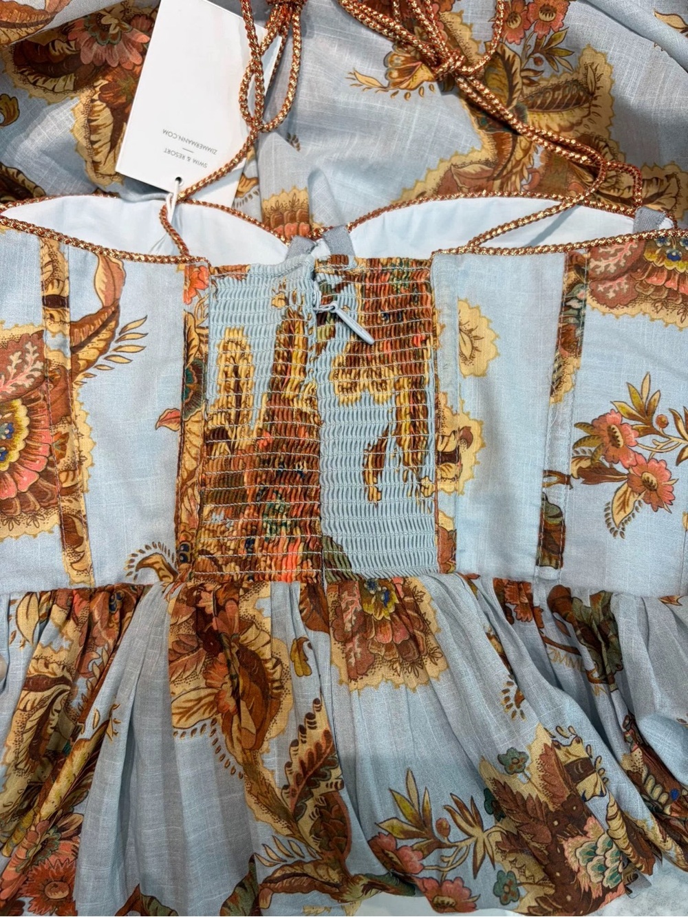 Zimmermann Blue Floral Tie-Shoulder Midi Dress - Picture 7 of 7